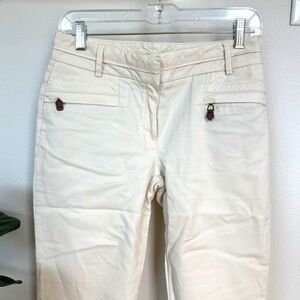 Massimo Dutti Off-White Trousers with Dark Brown Details